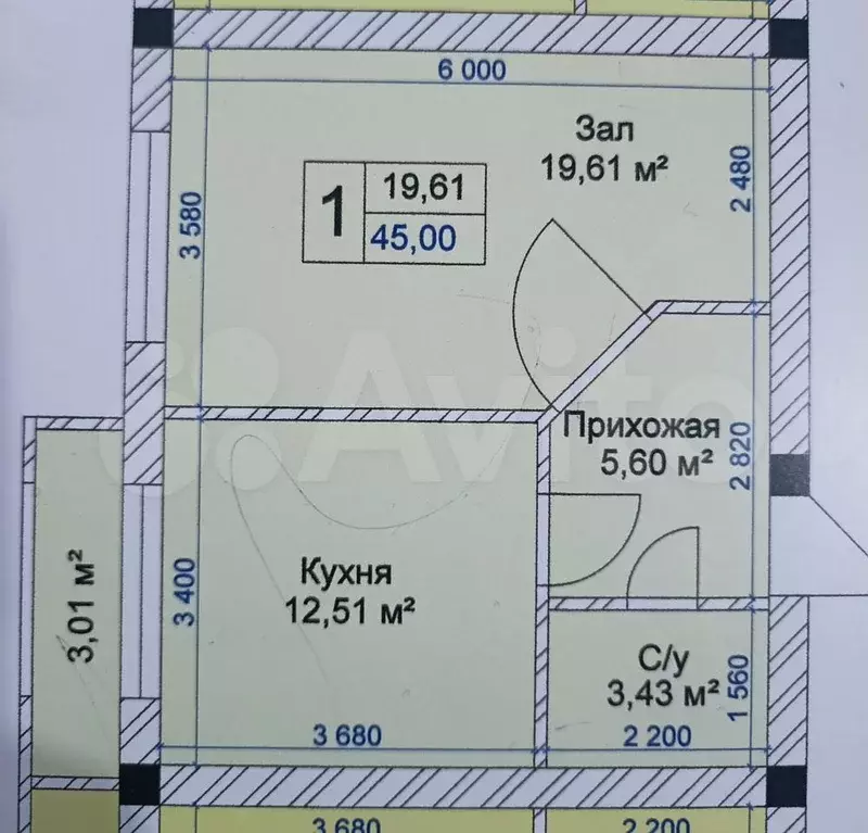 1-к. квартира, 45 м, 2/4 эт. - Фото 0