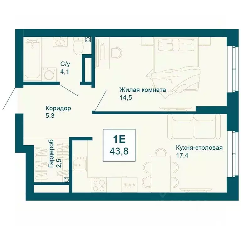 1-к кв. Свердловская область, Екатеринбург ул. 8 Марта, 197 (43.8 м) - Фото 0