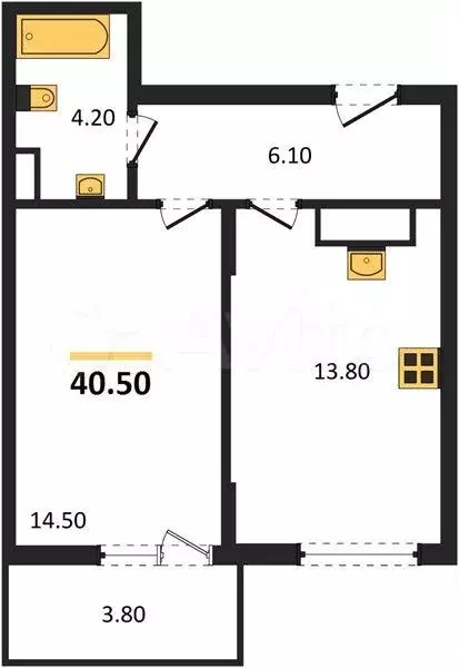1-к. квартира, 40,5 м, 3/4 эт. - Фото 1