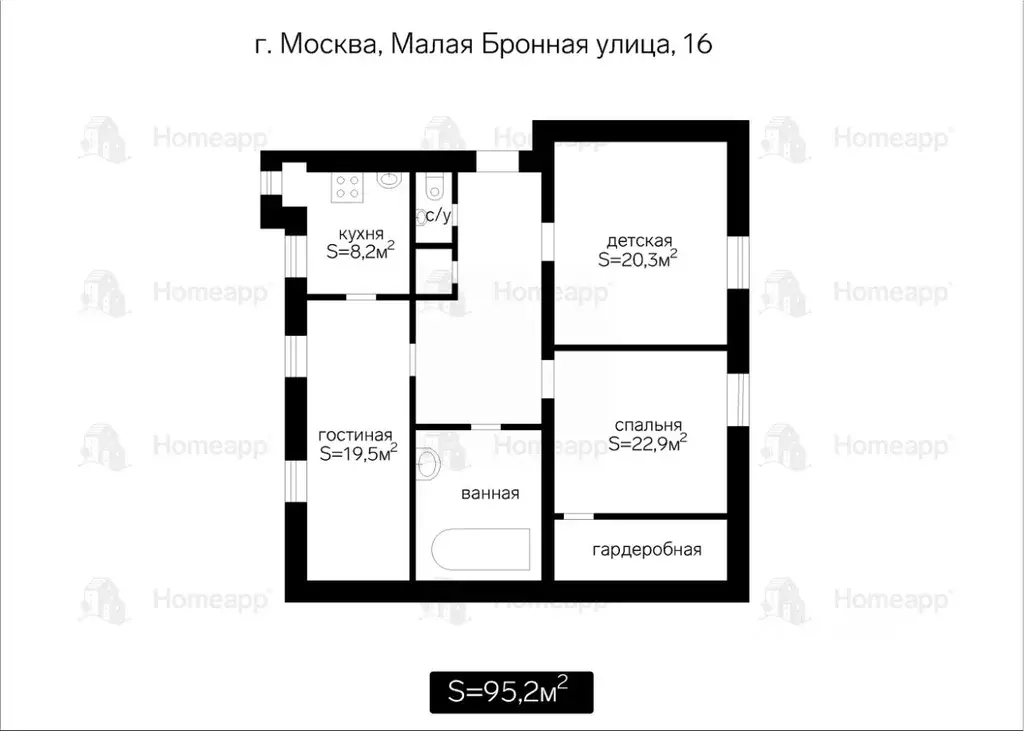 3-к кв. Москва Малая Бронная ул., 16 (95.2 м) - Фото 1