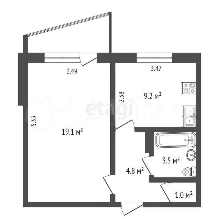 1-к. квартира, 37,9 м, 8/9 эт. - Фото 0