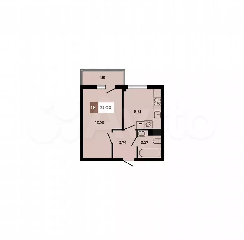 1-к. квартира, 31 м, 4/6 эт. - Фото 1
