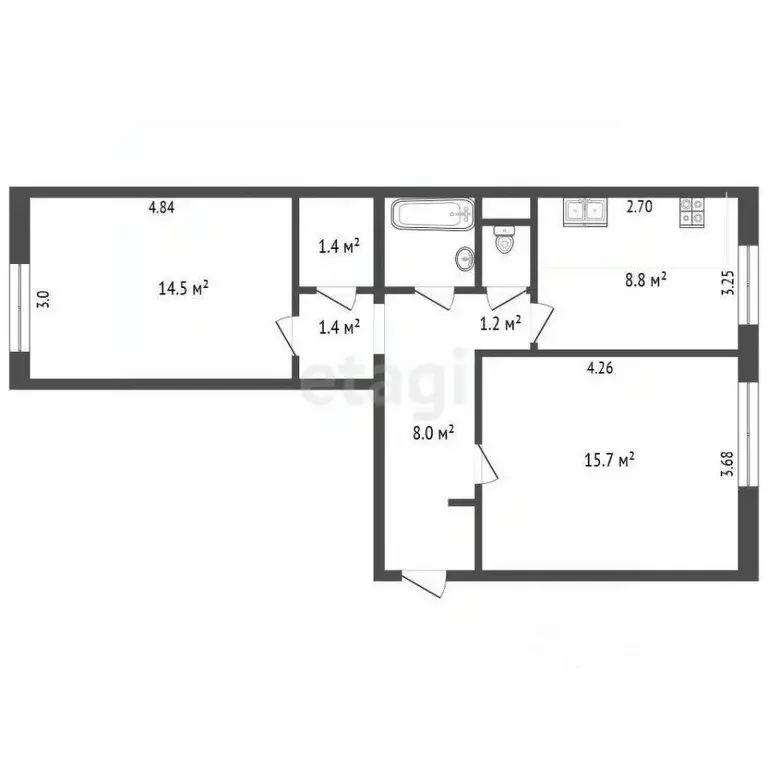 2-к кв. Ямало-Ненецкий АО, Новый Уренгой Восточный мкр, 2/2 (54.4 м) - Фото 2