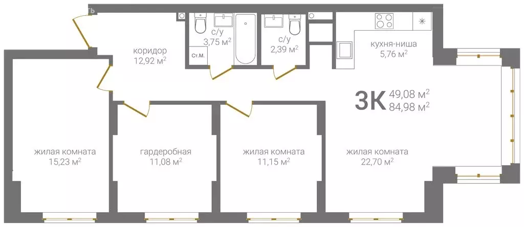 3-комнатная квартира: Нижний Новгород, 2-я Оранжерейная улица, 4 ... - Фото 0