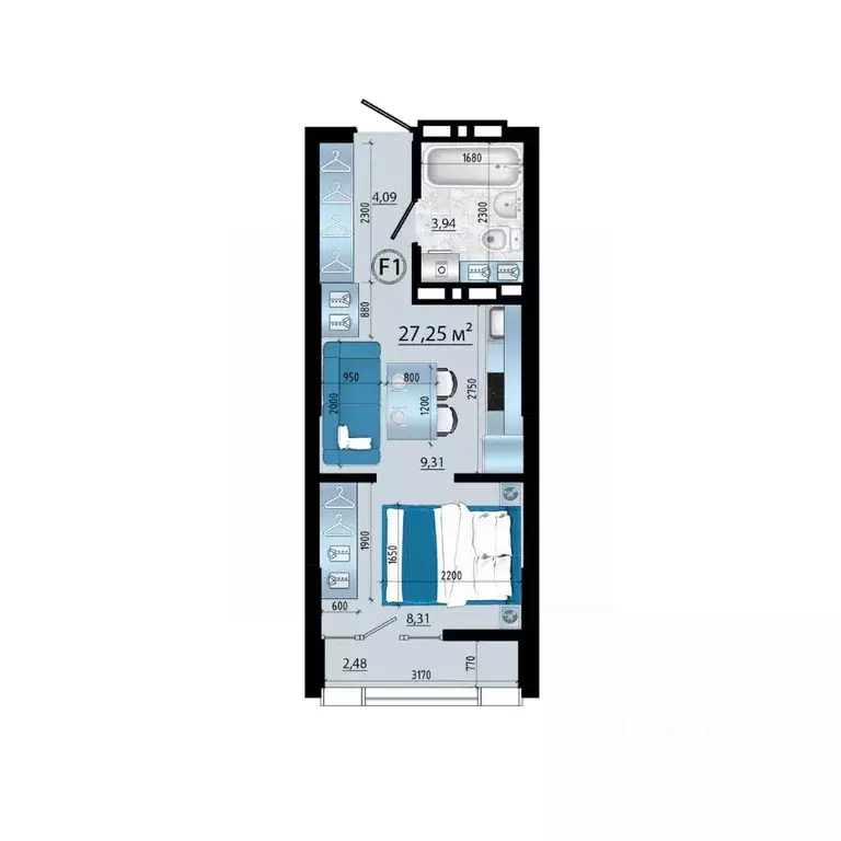 Студия Приморский край, Владивосток просп. Красного Знамени (27.25 м) - Фото 1