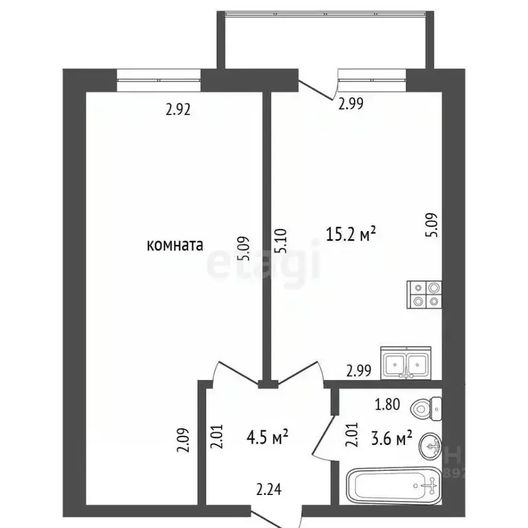 1-к кв. Вологодская область, Вологда ул. Гагарина, 14 (41.9 м) - Фото 2