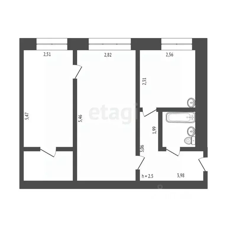 2-к кв. Кемеровская область, Юрга Комсомольская ул., 27 (44.6 м) - Фото 2