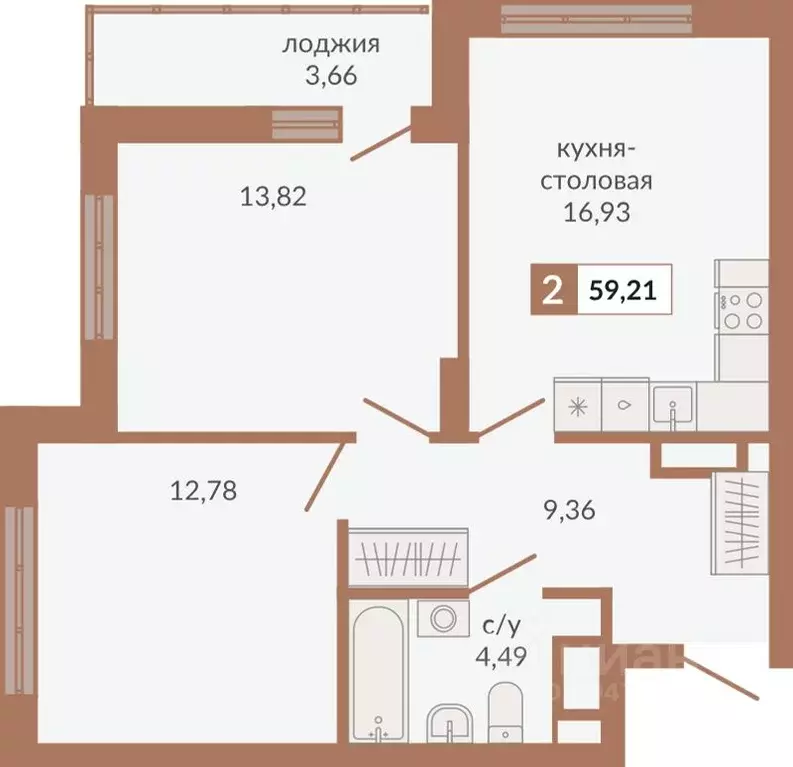 2-к кв. Свердловская область, Екатеринбург пер. Старателей (59.21 м) - Фото 0