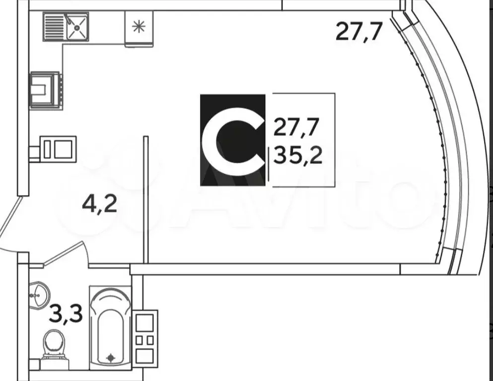 Квартира-студия, 35 м, 6/16 эт. - Фото 0