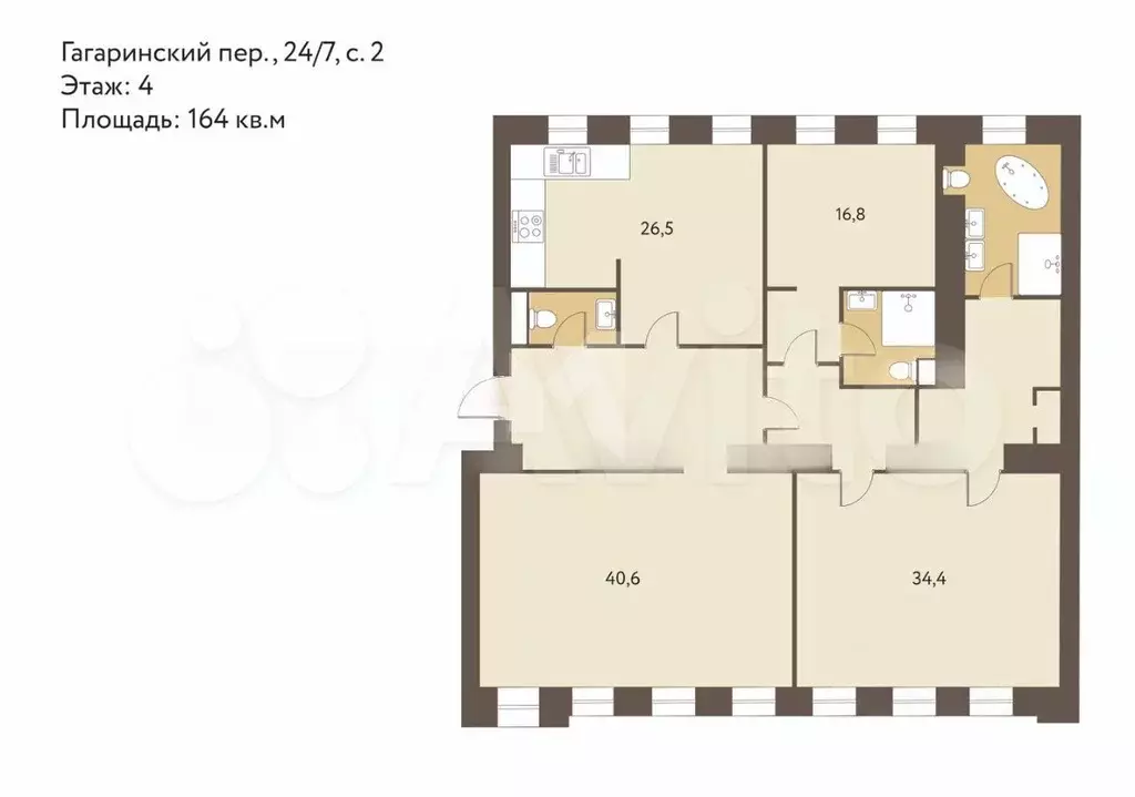 3-к. квартира, 170 м, 4/6 эт. - Фото 0