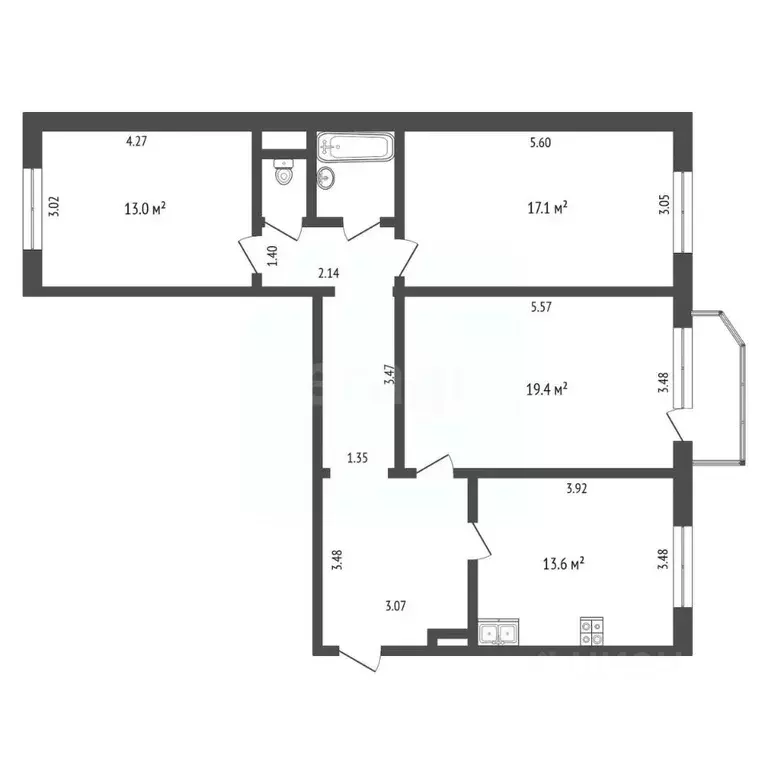 3-к кв. Тюменская область, Тюмень Инженерная ул., 68 (85.9 м) - Фото 1