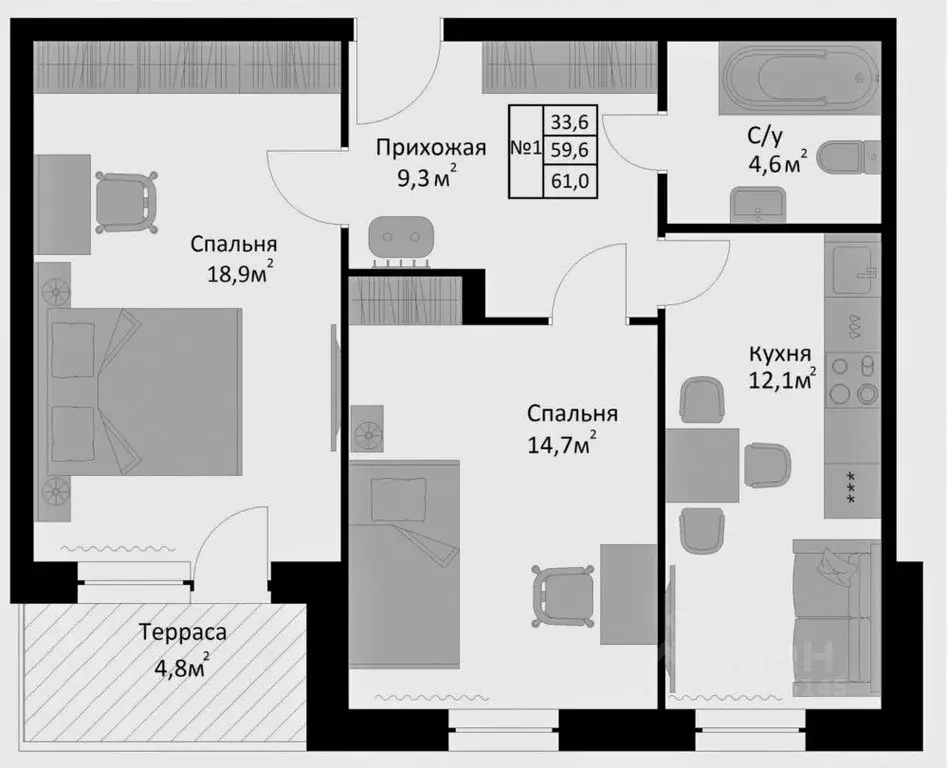 2-к кв. Московская область, Егорьевск муниципальный округ, д. Холмы, ... - Фото 1