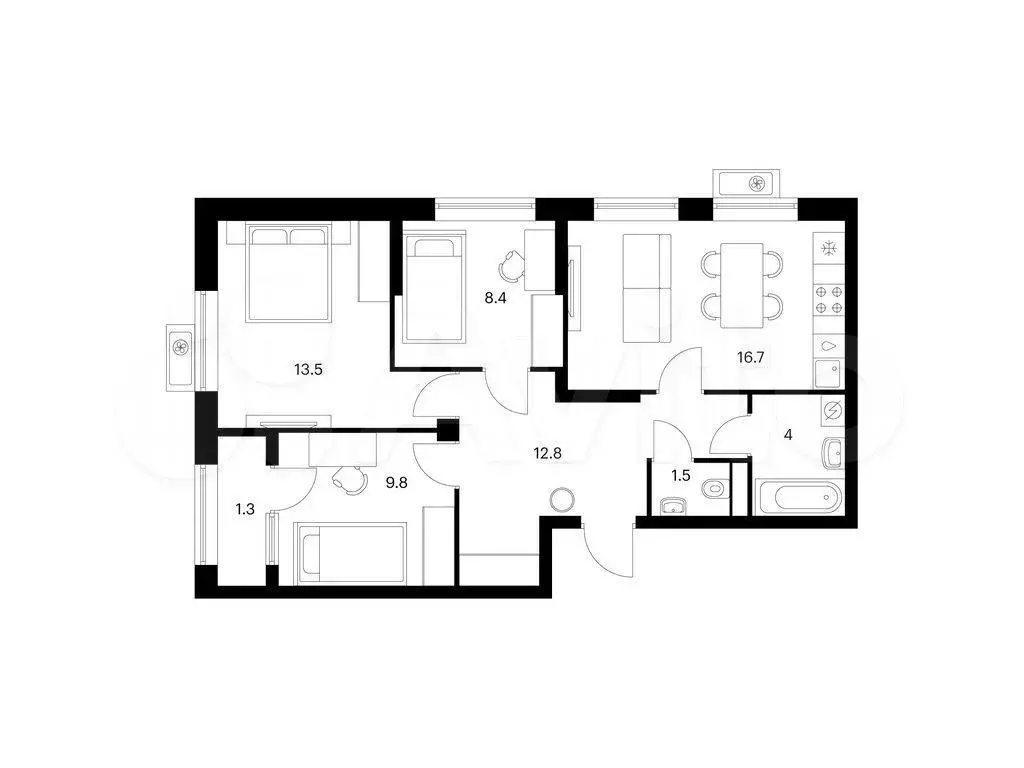 3-к. квартира, 68 м, 8/9 эт. - Фото 0