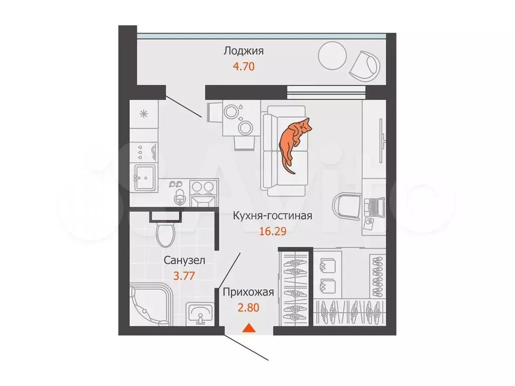 Квартира-студия, 25 м, 2/8 эт. - Фото 0