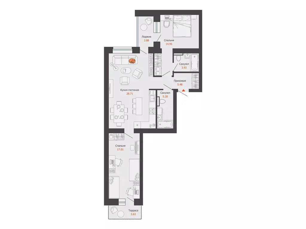 2-к квартира, 78 м - Фото 0