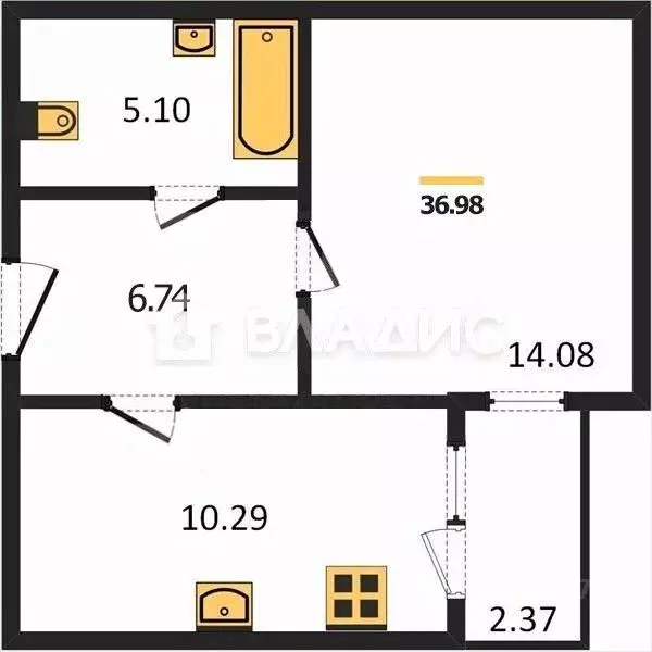 1-к кв. Владимирская область, Владимир Северная ул., 55 (36.0 м) - Фото 2