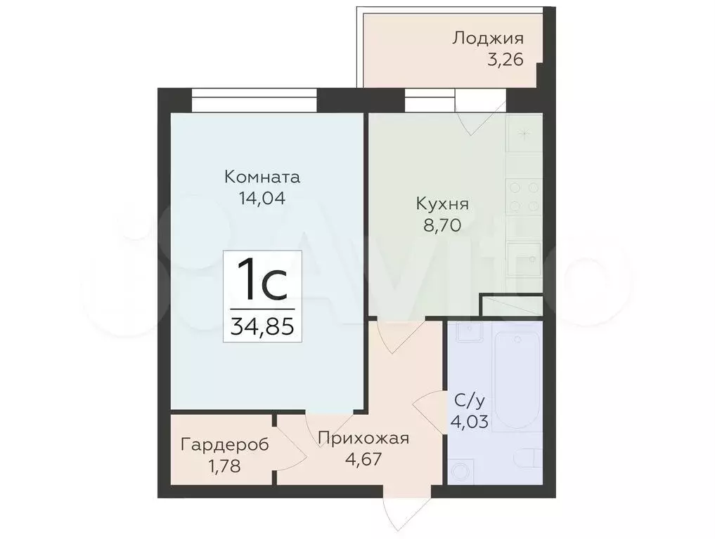 1-к. квартира, 34,9 м, 14/19 эт. - Фото 0