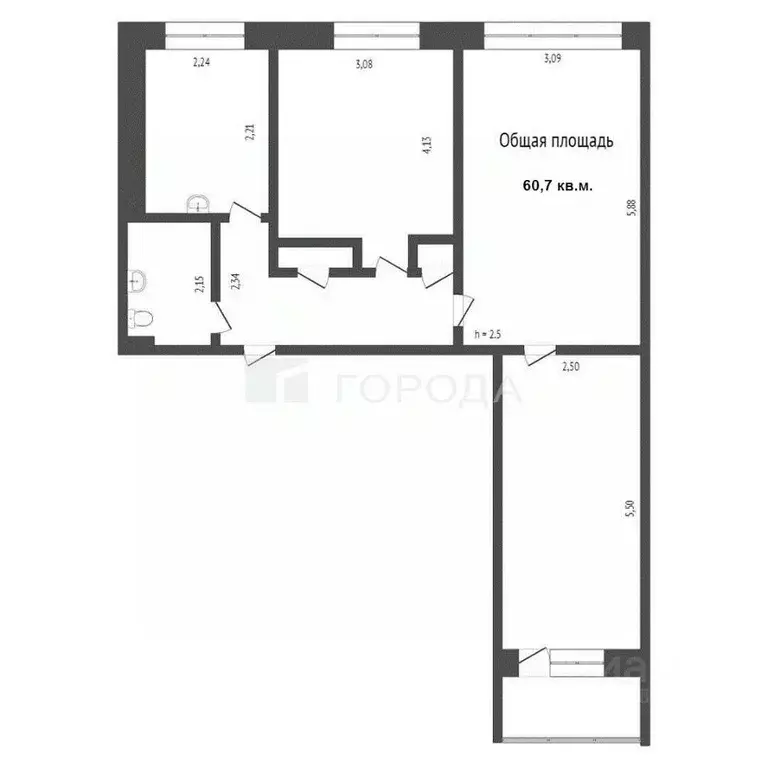 3-к кв. Кемеровская область, Новокузнецк ул. Кирова, 73 (60.7 м) - Фото 1