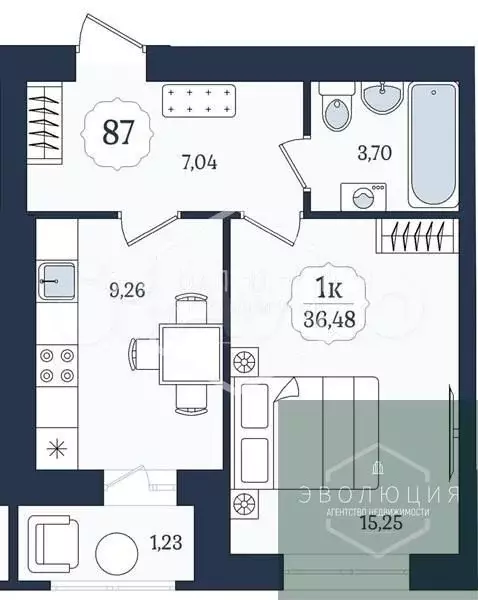 1-к. квартира, 36,5 м, 2/9 эт. - Фото 0