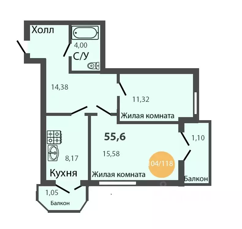 2-к кв. Калининградская область, Пионерский Портовая ул., 5 (55.6 м) - Фото 0