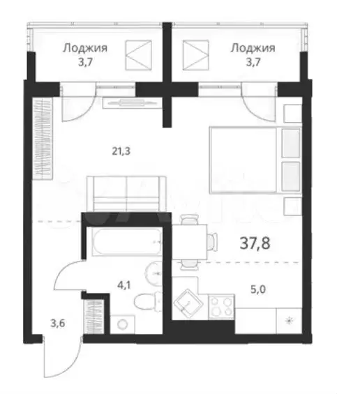 2-к. квартира, 37,8 м, 12/16 эт. - Фото 0