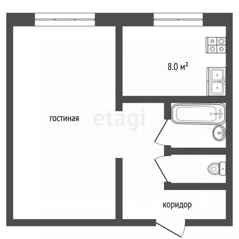 1-к кв. Забайкальский край, Чита ул. Чкалова, 6 (32.7 м) - Фото 2
