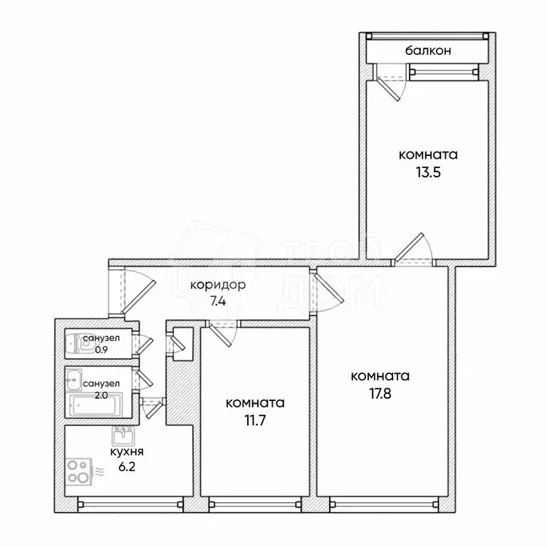 3-комнатная квартира: Санкт-Петербург, Серебристый бульвар, 22к3 (59.8 ... - Фото 1