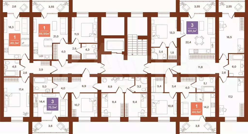 1-к. квартира, 49,1 м, 7/9 эт. - Фото 1