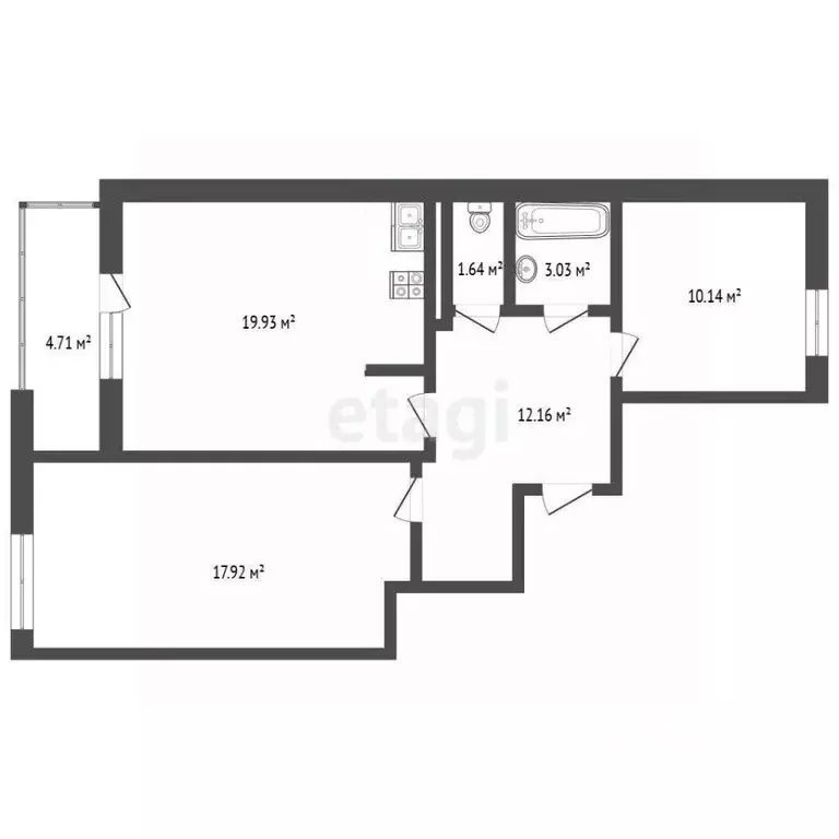 3-к кв. Белгородская область, Белгород ул. Николая Островского, 11 ... - Фото 2