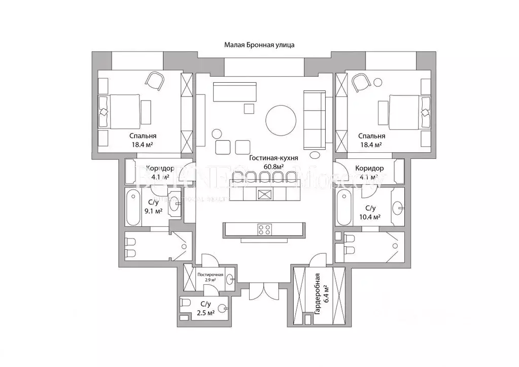 3-к кв. Москва Малая Бронная ул., 15Б (137.1 м) - Фото 2