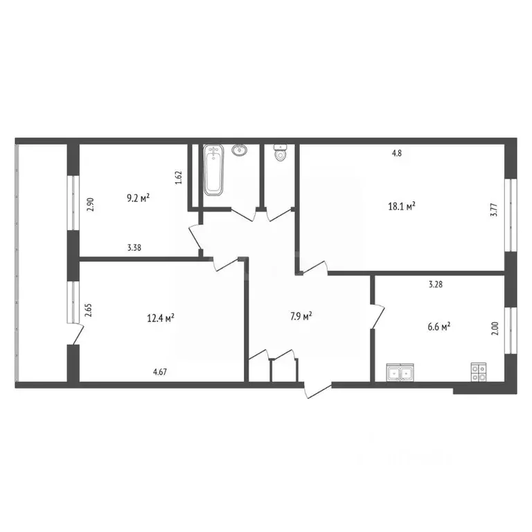 3-к кв. Татарстан, Набережные Челны 31-й комплекс, 16 (59.7 м) - Фото 2