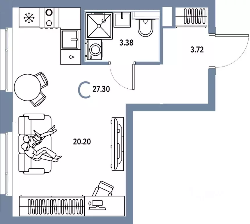 Студия Тюменская область, Тюмень ул. 50 лет Октября, 61к1 (27.3 м) - Фото 1