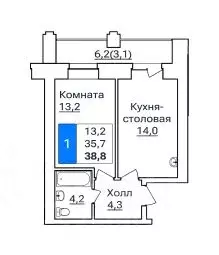 1-к кв. Амурская область, Благовещенск ул. Горького, 205 (38.8 м) - Фото 0