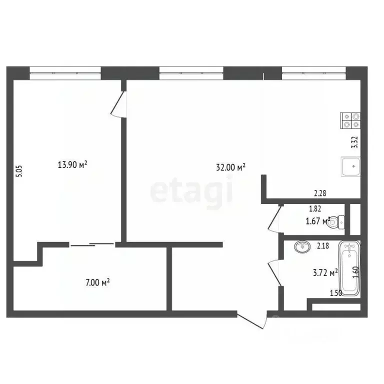 1-к кв. Тюменская область, Тюмень Новгородская ул., 14 (59.0 м) - Фото 2