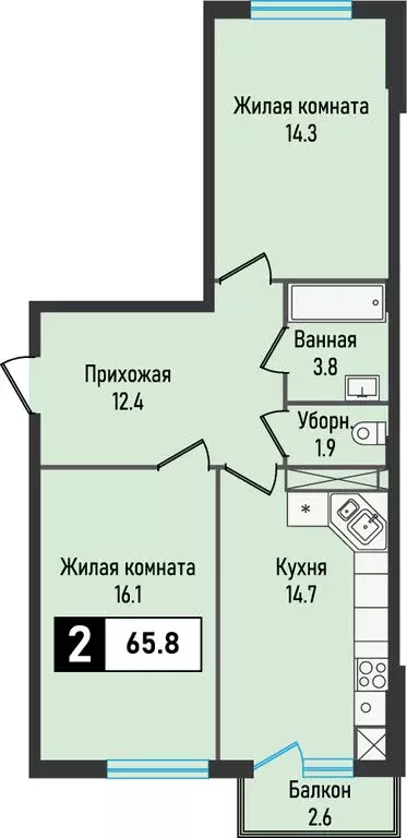 2-комнатная квартира: посёлок Иноземцево, улица Рядового Панченко, ... - Фото 0