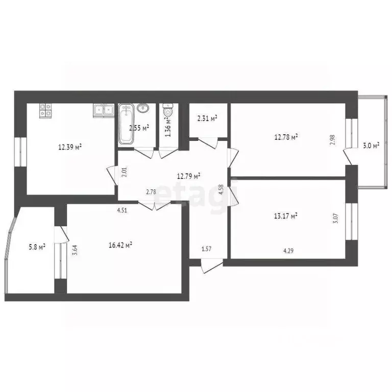 3-к кв. Ростовская область, Новочеркасск ул. Ященко, 6 (82.5 м) - Фото 1