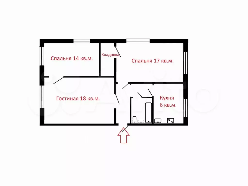 3-к. квартира, 62 м, 1/5 эт. - Фото 0