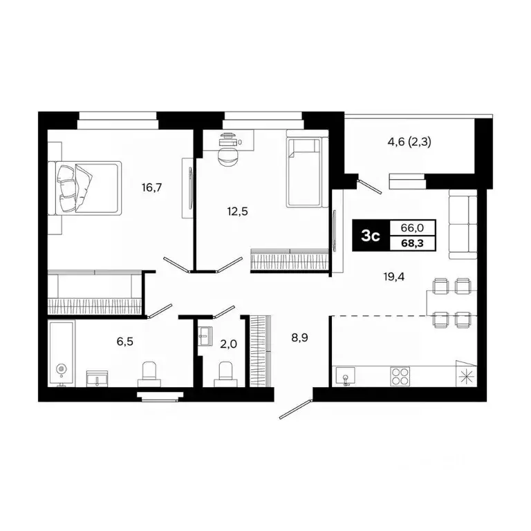 3-к кв. Новосибирская область, Кольцово рп, 5-й мкр  (68.3 м) - Фото 2