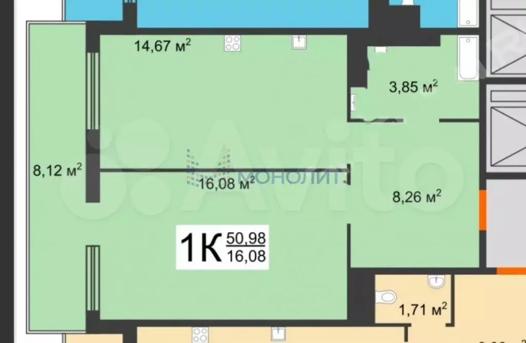 1-к. квартира, 43,5 м, 13/22 эт. - Фото 0