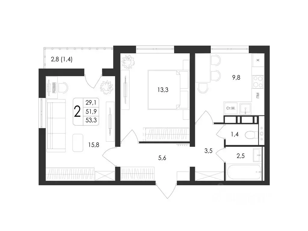 2-к кв. Воронежская область, Воронеж Первое Мая мкр, Май жилой ... - Фото 1