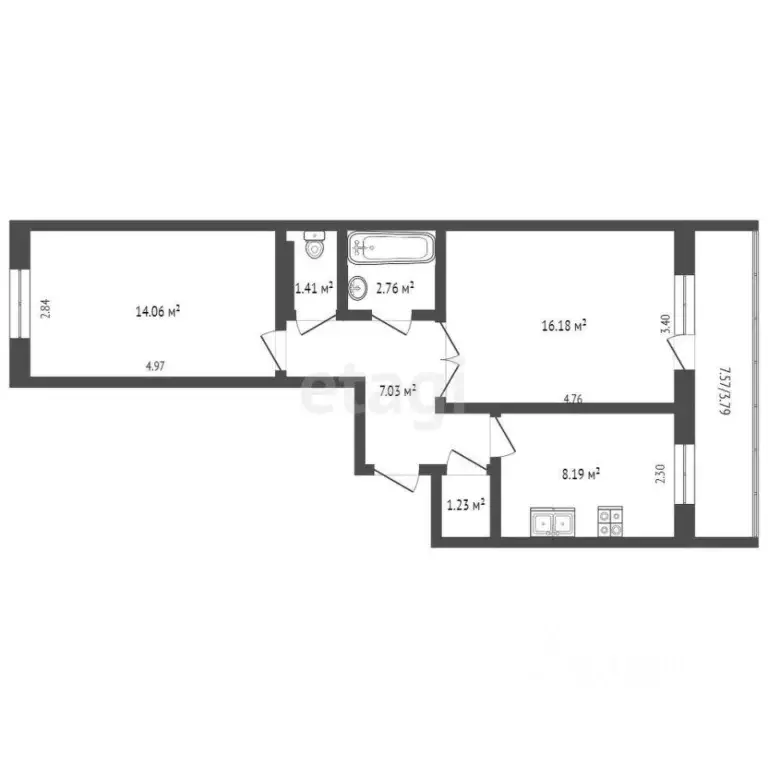 2-к кв. Ростовская область, Батайск Индустриальная ул., 1Б (51.2 м) - Фото 1