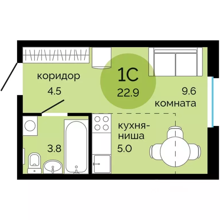 Студия Пермский край, Пермь Краснова мкр, Красное яблоко жилой ... - Фото 0