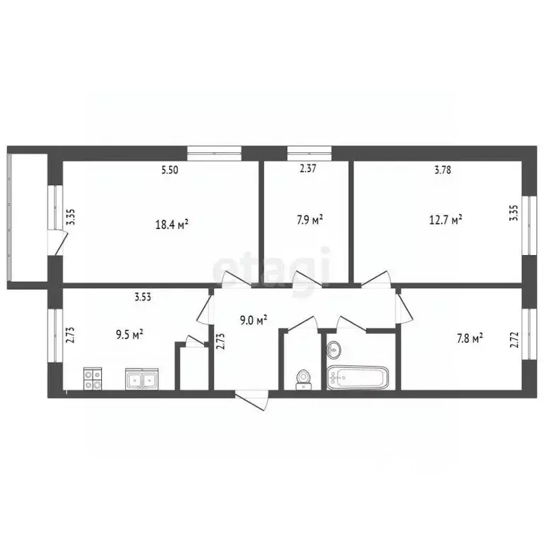 4-к кв. Вологодская область, Сокол Архангельская ул., 52 (69.9 м) - Фото 2