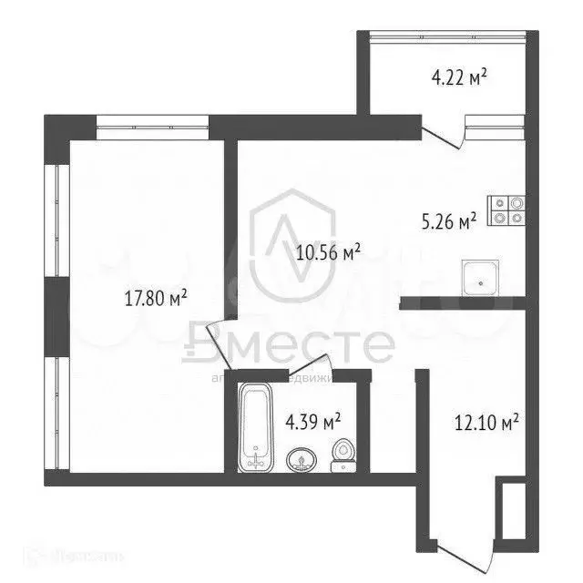 2-к. квартира, 51 м, 4/17 эт. - Фото 0