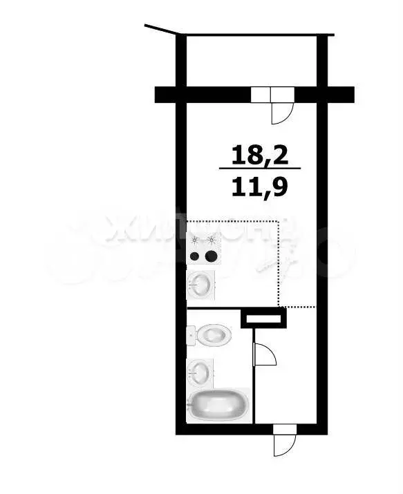 Квартира-студия, 18,2 м, 6/17 эт. - Фото 0