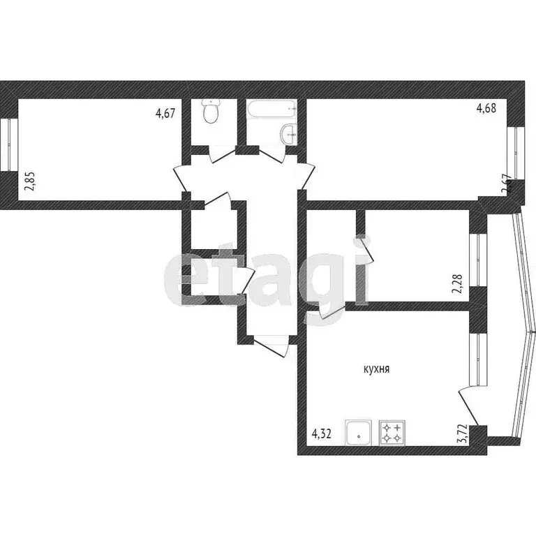 3-комнатная квартира: Улан-Удэ, проспект Строителей, 46 (66.6 м) - Фото 1