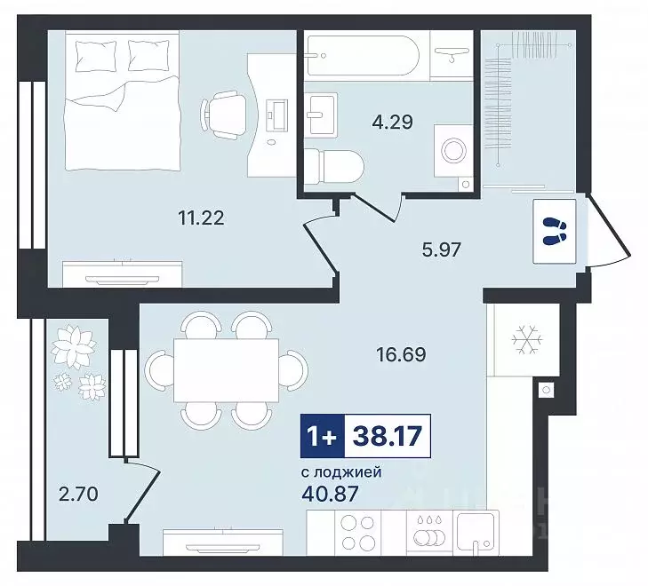 1-к кв. Тюменская область, Тюмень Ставропольская ул., 1к4 (38.17 м) - Фото 1