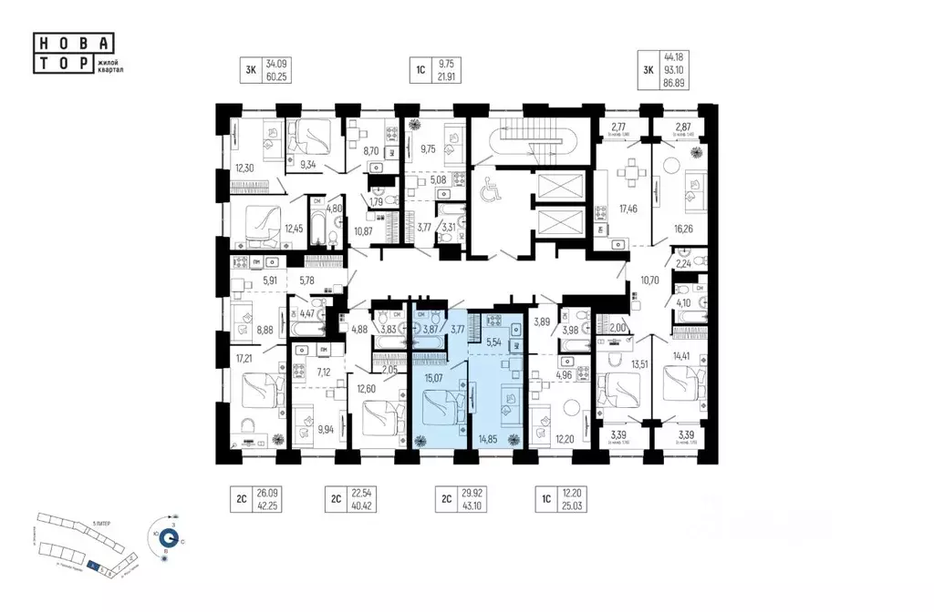2-к кв. Башкортостан, Уфа Глумилино-1 мкр, Новатор жилой комплекс ... - Фото 2