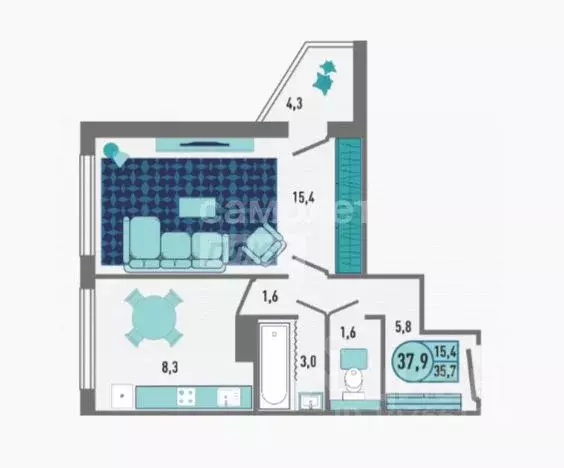 1-к кв. Липецкая область, Липецк Минская ул., 4Ак1 (37.9 м) - Фото 2