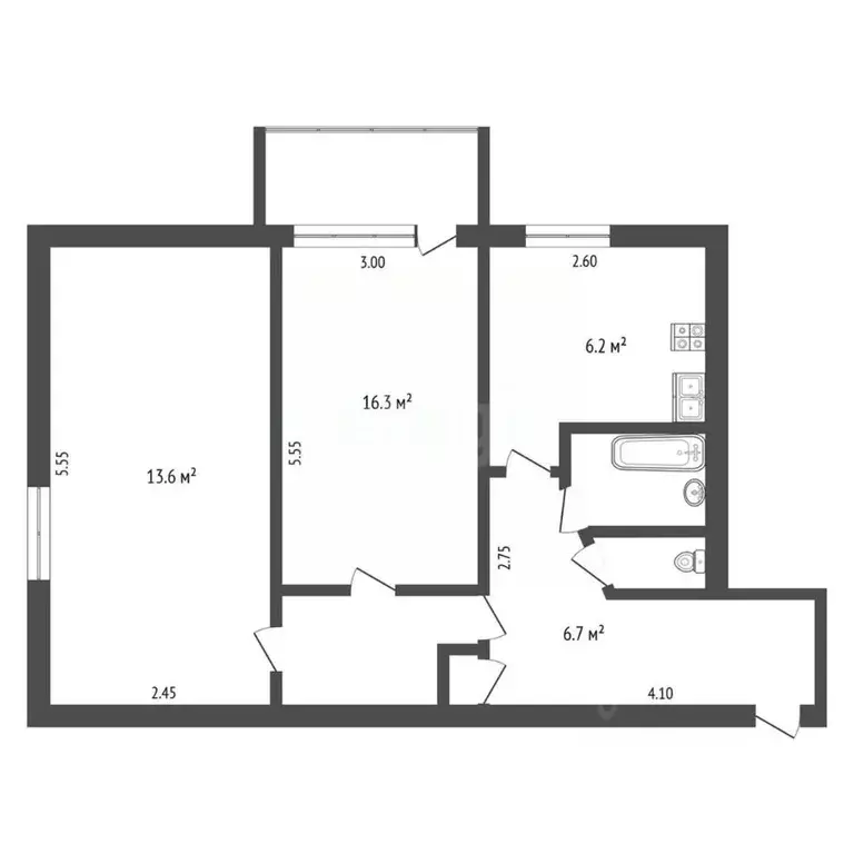 2-к кв. Крым, Симферополь туп. Железнодорожный (46.9 м) - Фото 2